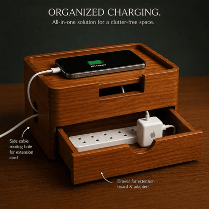 Handcrafted Solid Wood Cable Management Box for Home Office